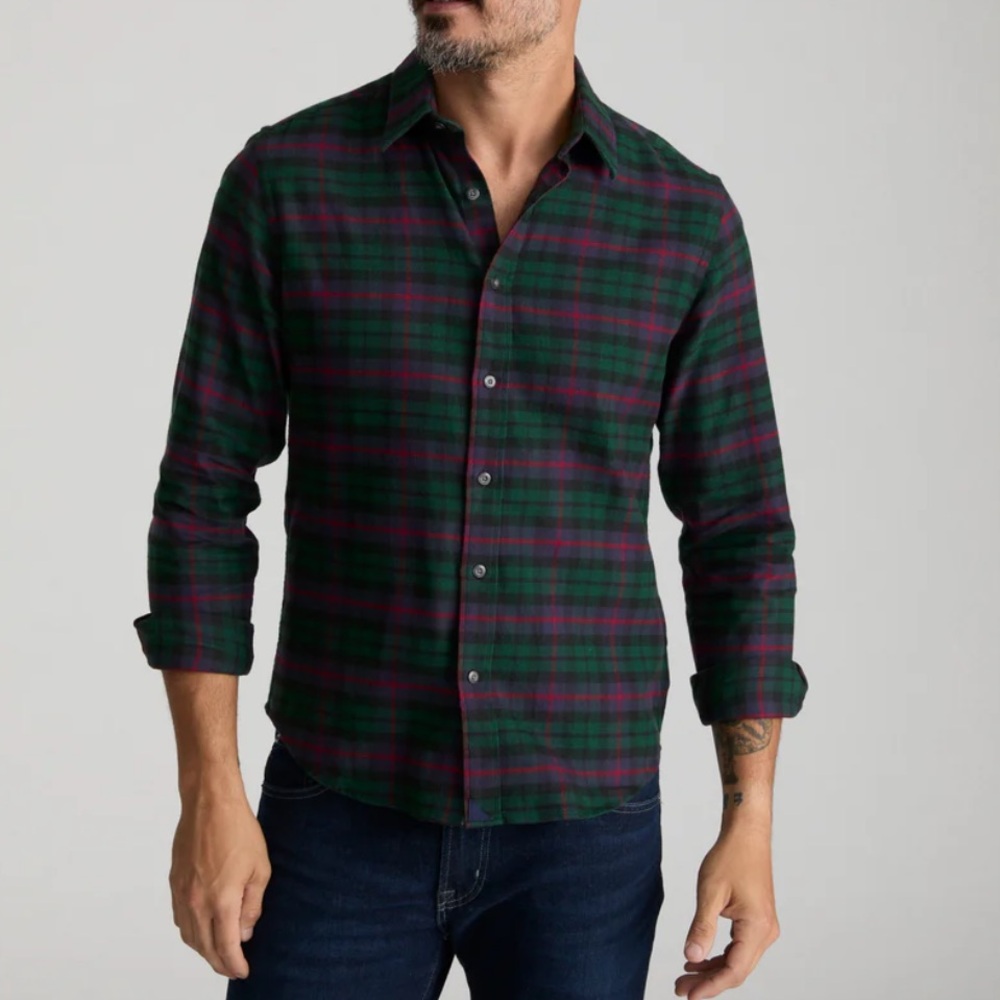 Untuckit Men's Green and Red Plaid Flannel Shirt